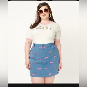Barbie x Unique Vintage Plus Size Barbie Logo Denim Mini Skirt 2x NWT